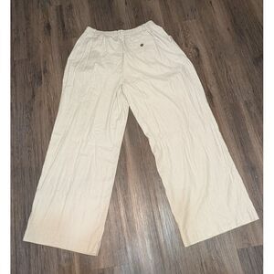 Maeve Wide Leg Linen Blend Pants High Waist Pleated Front‎ Beige LT